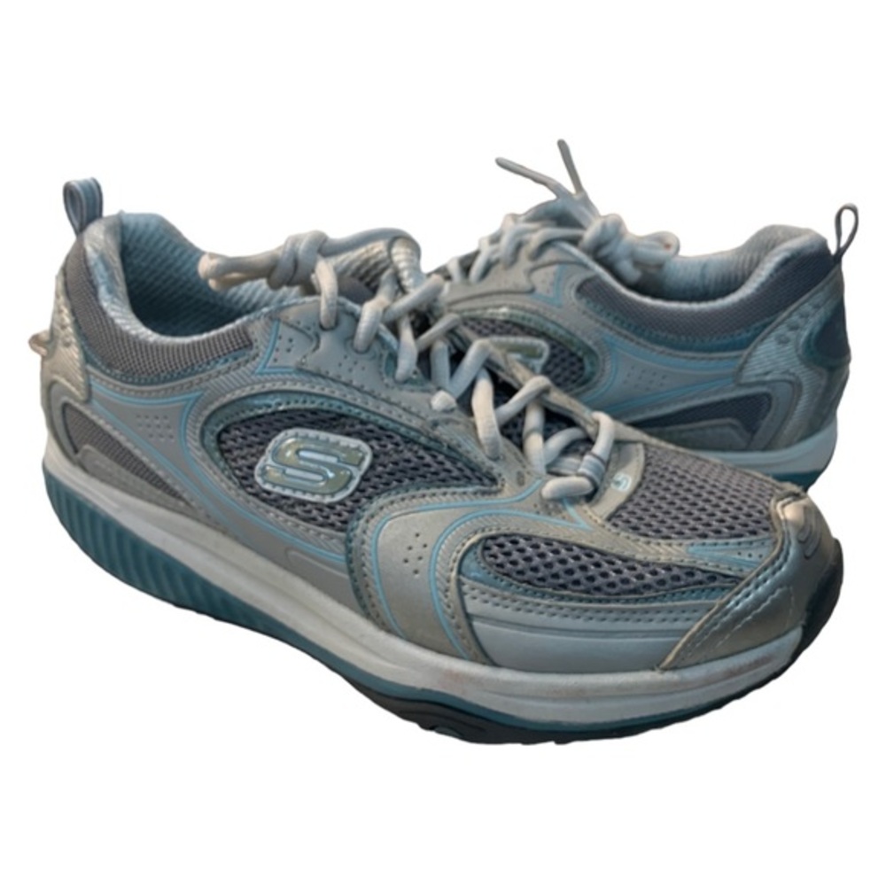SKECHERS Shape Ups XF Accelerators 12320 Silver Blue Walking Shoes Sz 7.5